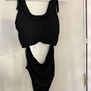 Black Ribbed One-Piece Swimsuit